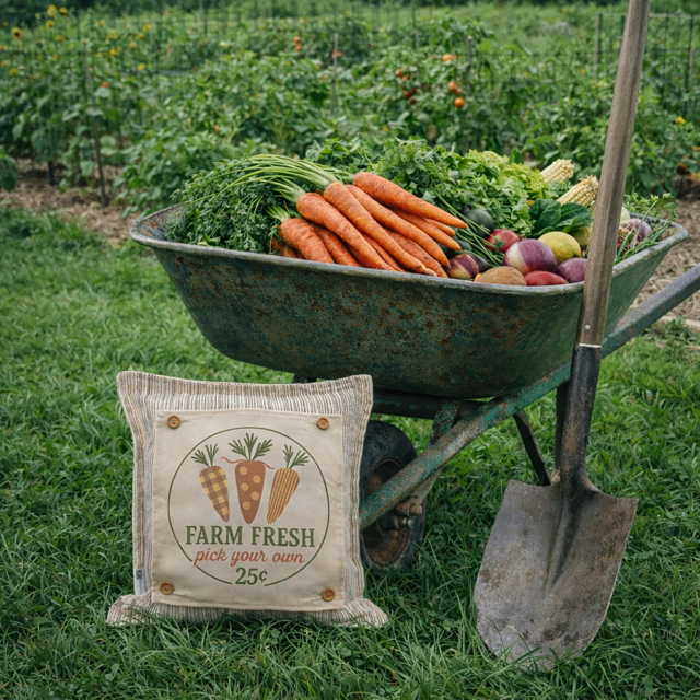 MISFIT  PANEL ONLY: SQUARE Spring, Summer, Harvest Veggies, Bunny Food, Garden; FARM FRESH CARROTS