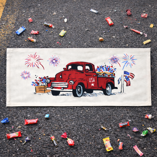 PANEL ONLY: RECTANGLE Summer; Father's Day Dad Fireworks Vintage Classic Old Red Truck; FIREWORK TRUCK