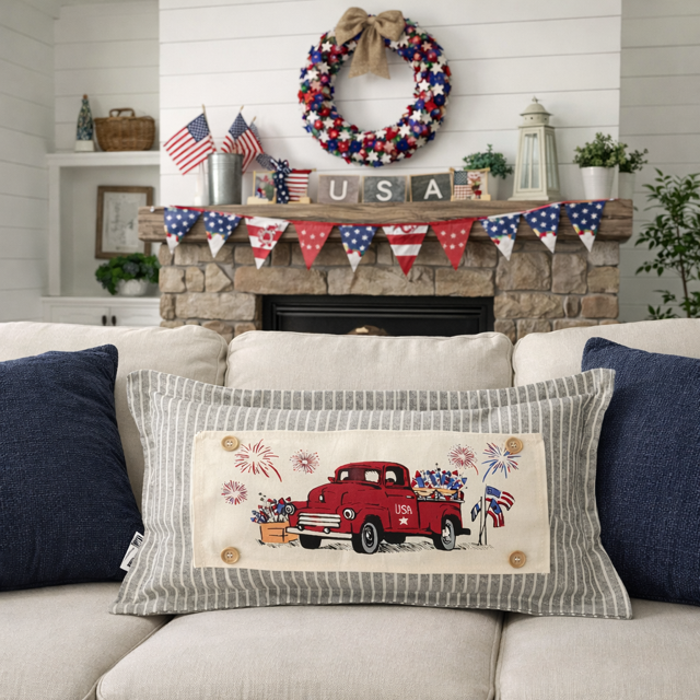 PANEL ONLY: RECTANGLE Summer; Father's Day Dad Fireworks Vintage Classic Old Red Truck; FIREWORK TRUCK