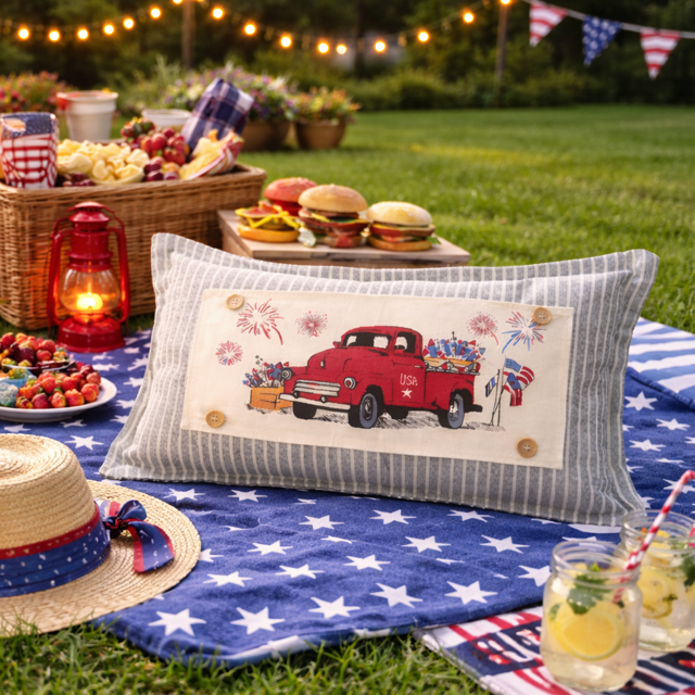 PANEL ONLY: RECTANGLE Summer; Father's Day Dad Fireworks Vintage Classic Old Red Truck; FIREWORK TRUCK