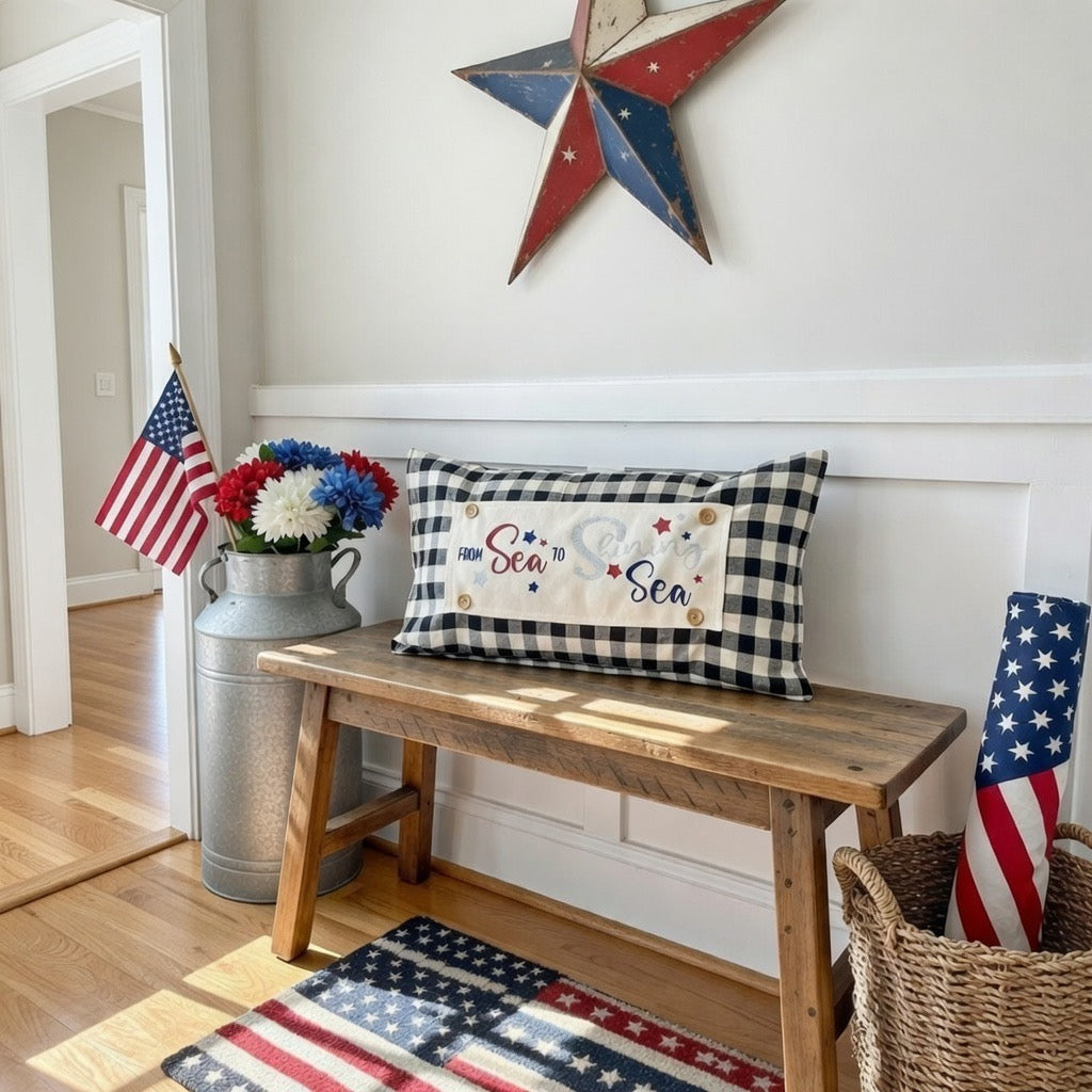 NEW! GLITTER PANEL ONLY: RECTANGLE throw pillow Summer BBQ American America red white blue Old Glory Sparkly SEA TO SHINING SEA