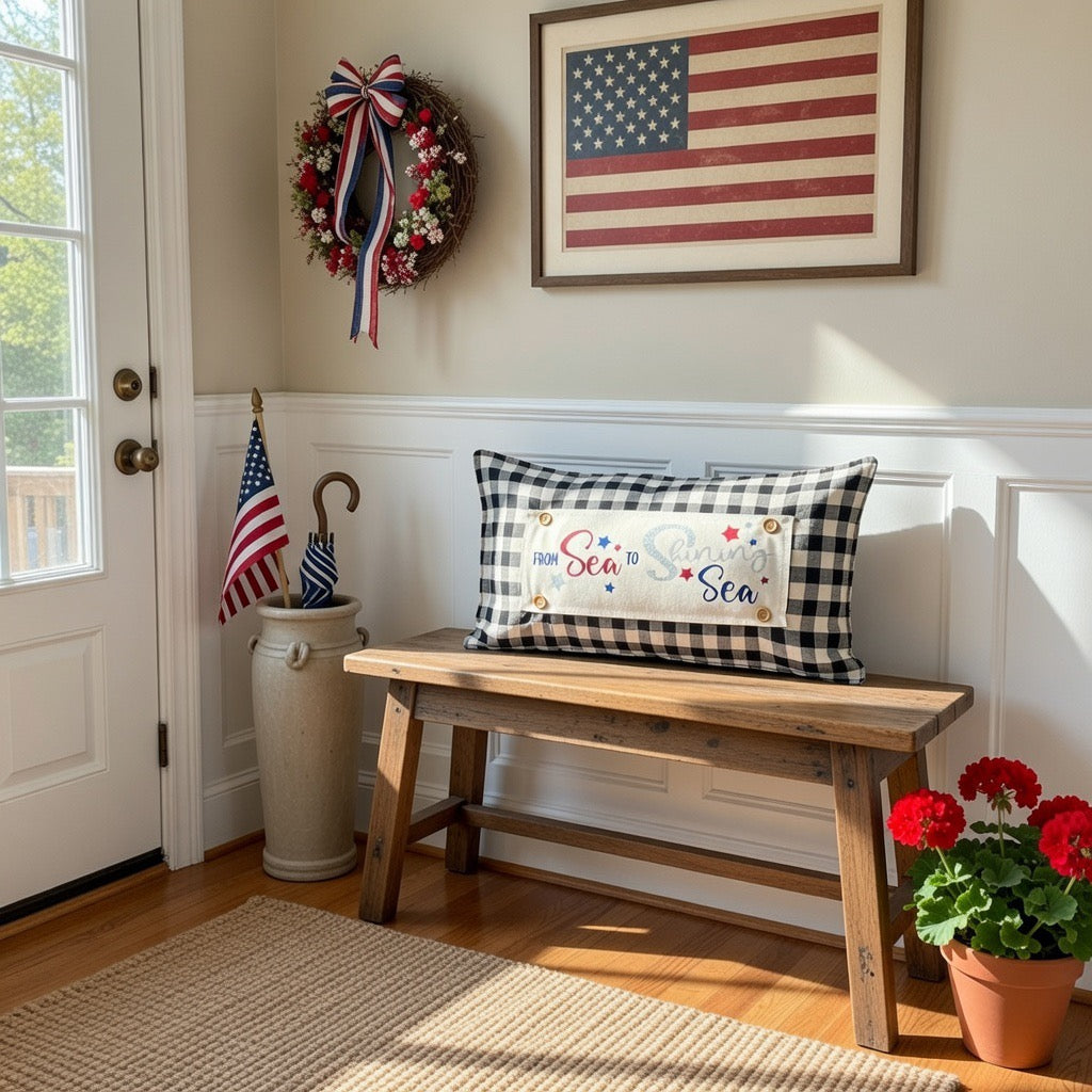 NEW! GLITTER PANEL ONLY: RECTANGLE throw pillow Summer BBQ American America red white blue Old Glory Sparkly SEA TO SHINING SEA