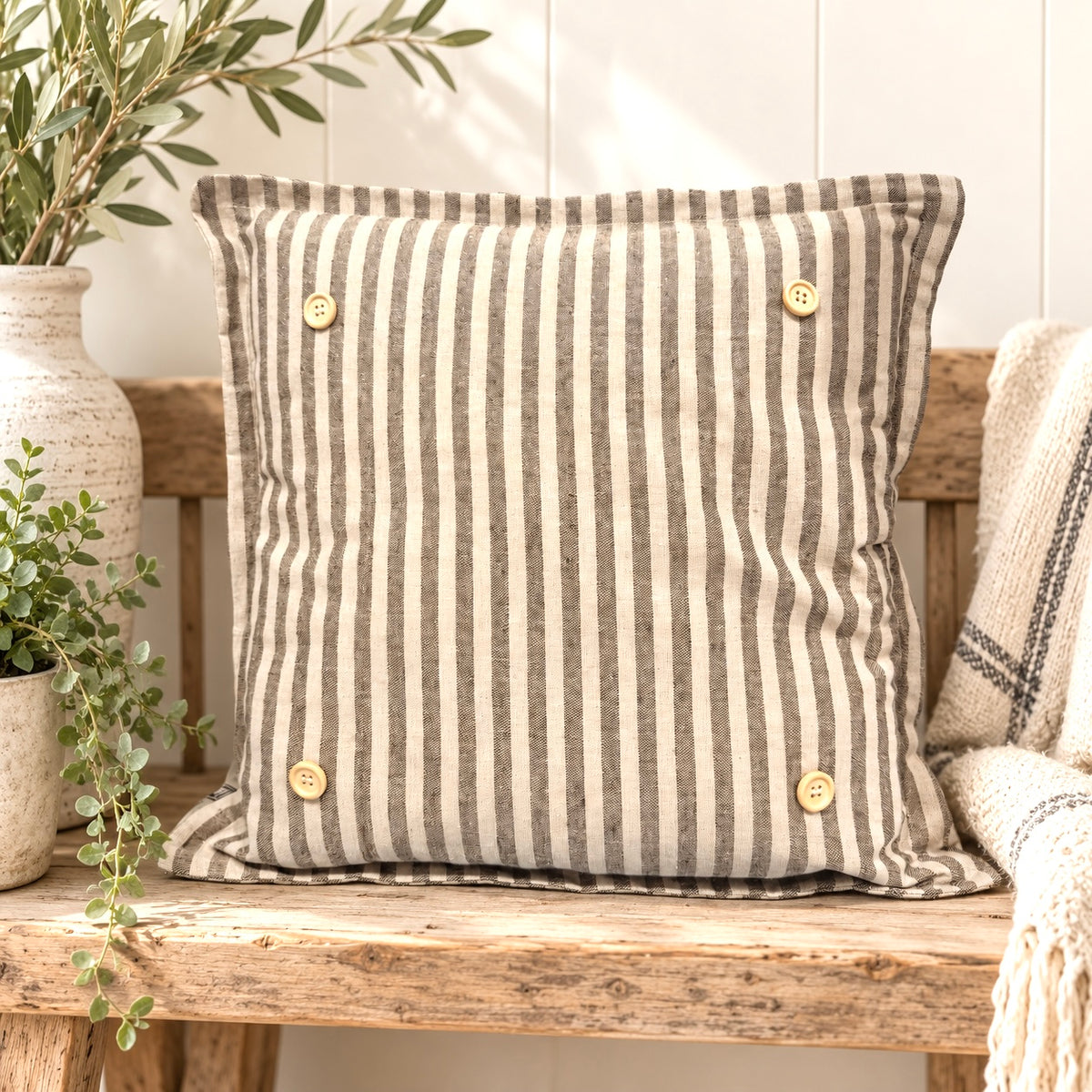 NEW!  PILLOW ONLY: SQUARE Pillow; CREAM AND CAFE WESTERN STRIPES PILLOW (with insert)