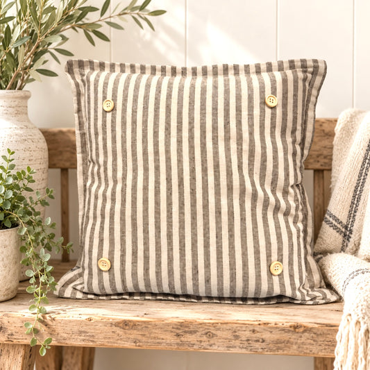 NEW!  PILLOW ONLY: SQUARE Pillow; CREAM AND CAFE WESTERN STRIPES PILLOW (with insert)