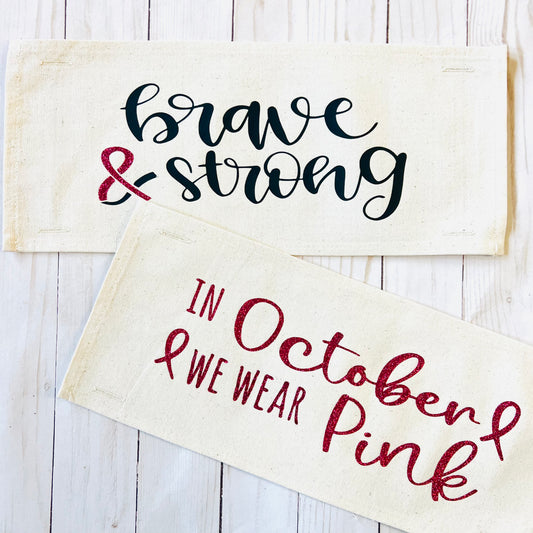 SET of 2 Memory Panel: Glitter; Breast Cancer Awareness Pink Halloween Ribbon October Brave & Strong, BRAVE AND STRONG, PINK OCTOBER