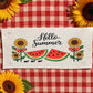 PANEL ONLY with Summer Snack Ideas:  RECTANGLE Hello Summer; Red Gingham Picnic Table WATERMELONS AND SUNFLOWERS with BOWS