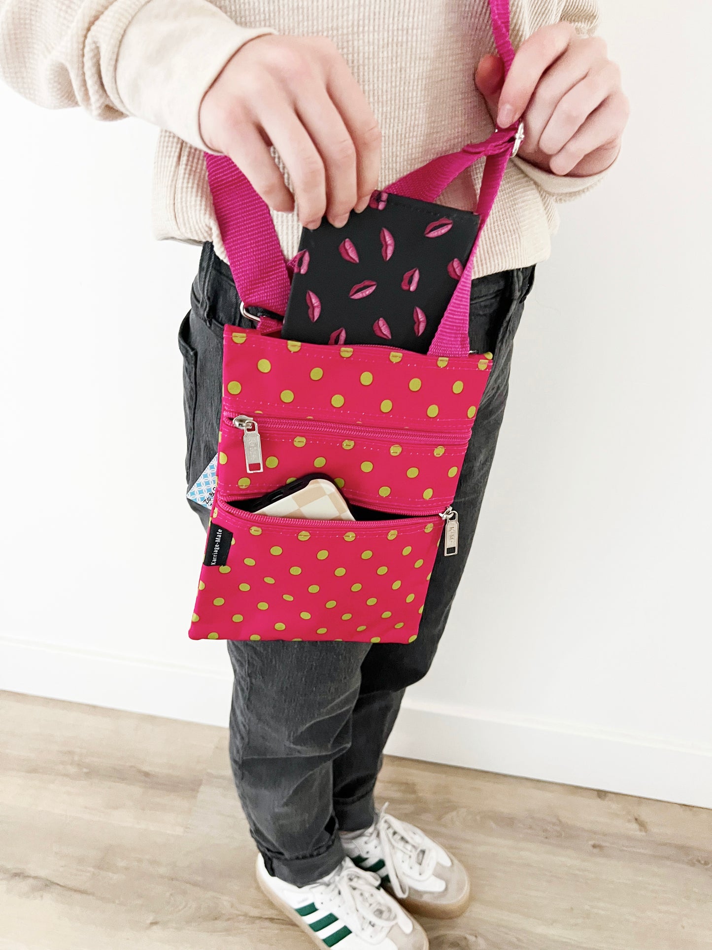 Gift for: Teen/College/Mom /Working Gal:  Pink Polka Dot Messanger bag purse