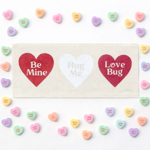 GLITTER PANEL ONLY:  RECTANGLE Glitter Holiday Panel: Winter, Valentines Cherry Pink, Love, Spouse, Partner; GLITTER CONVERSATION HEARTS