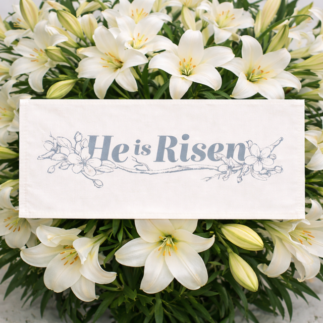 PANEL ONLY: RECTANGLE Spring, Farmhouse, Christ, Christian, Religion, Tomb, Lillies, Thorns, Atonement, Peace, Joy, Hope, Love; HE IS RISEN