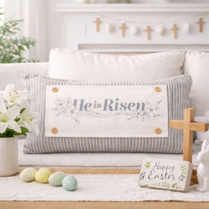 PANEL ONLY: RECTANGLE Spring, Farmhouse, Christ, Christian, Religion, Tomb, Lillies, Thorns, Atonement, Peace, Joy, Hope, Love; HE IS RISEN