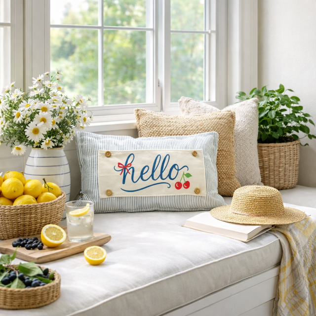 PANEL ONLY: RECTANGLE Neutral Spring, Summer, Garden Lover, Plants;  HELLO CHERRIES