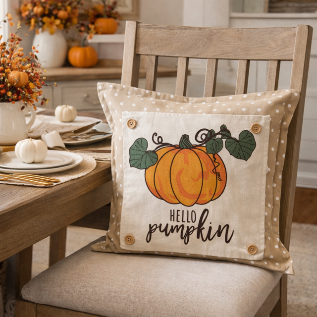 PANEL ONLY: SQUARE Fall Patch Autumn Thanksgiving Vine HELLO PUMPKIN