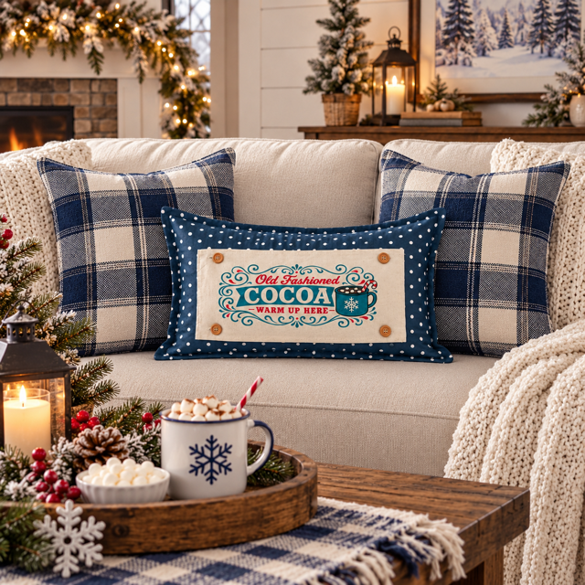 NEW! PANEL ONLY: RECTANGLE Winter; Vintage Sign, Marshmallows, Candy Cane, Chocolate; HOT COCOA