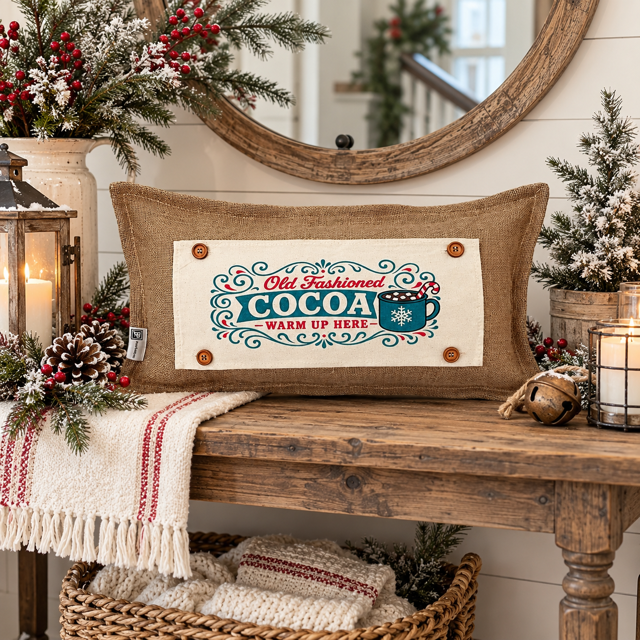NEW! PANEL ONLY: RECTANGLE Winter; Vintage Sign, Marshmallows, Candy Cane, Chocolate; HOT COCOA
