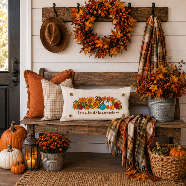 PANEL ONLY:  Fall leaves Football season pumpkin patch sunflower Autumn Sports / Superbowl Panel HUDDLE WEATHER ￼