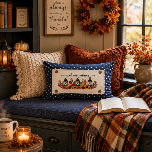 NEW!  PANEL ONLY:  Fall leaves floral sunflower Autumn candles welcome FALL LANTERN