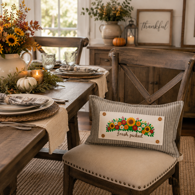 NEW!  PANEL ONLY:  Fall leaves floral sunflower Autumn FRESH PICKED FLOWERS