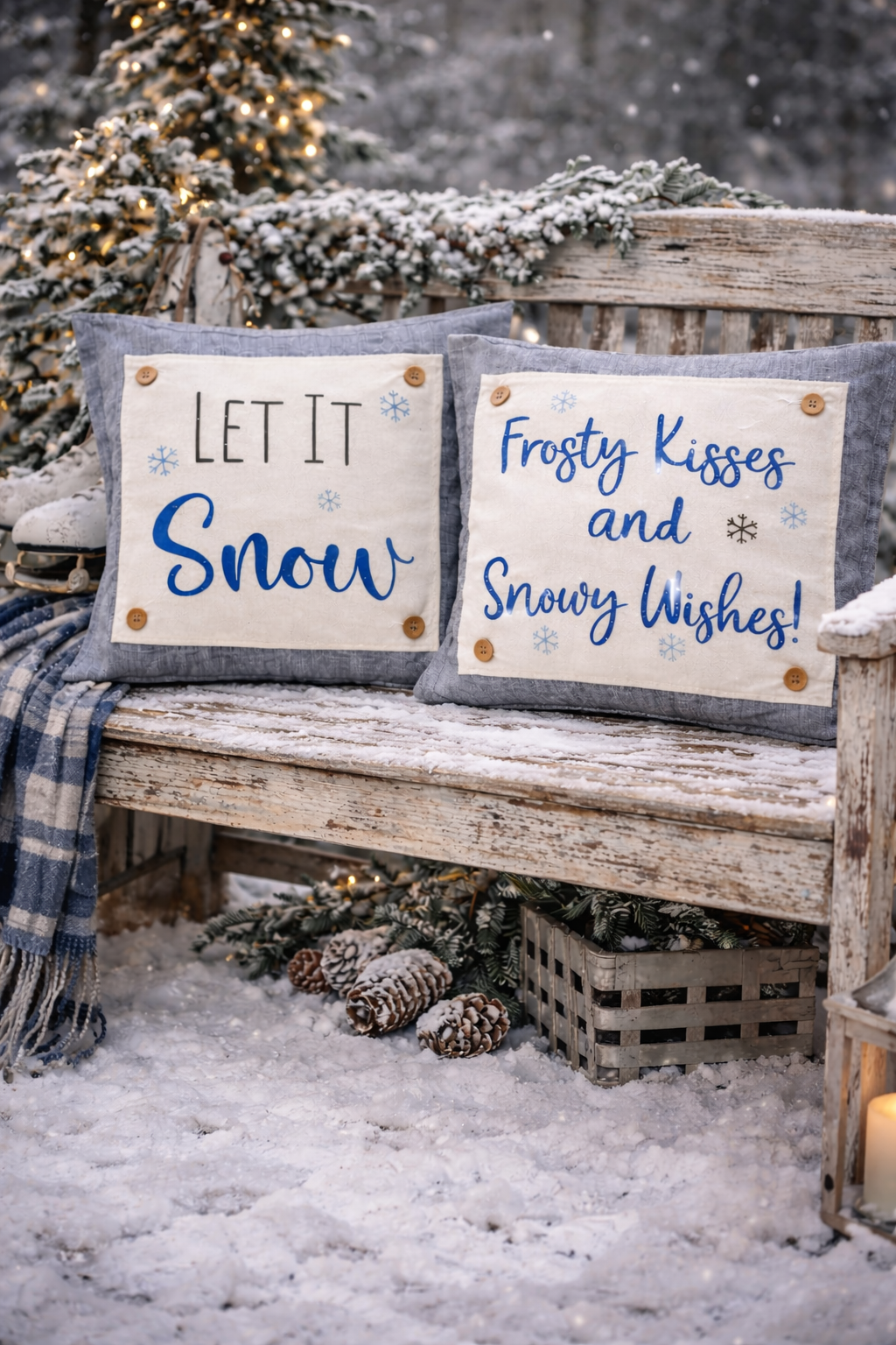 GLITTER PANEL ONLY: SQUARE Glitter Seasonal Panel: Winter Blue Ice Sparkle Twinkle Bling Glitz Confetti Christmas; FROSTY KISSES