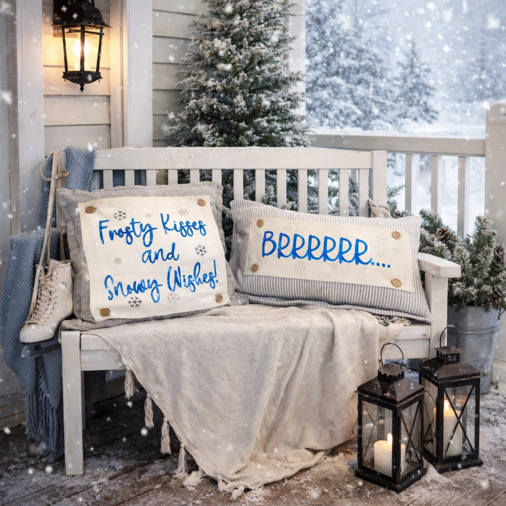 GLITTER PANEL ONLY:  RECTANGLE NEW!  Glitter Holiday Panel: Winter January Christmas Blue Brr Cold Snowflake Silver BRRR