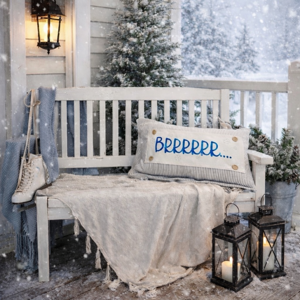 GLITTER PANEL ONLY:  RECTANGLE NEW!  Glitter Holiday Panel: Winter January Christmas Blue Brr Cold Snowflake Silver BRRR