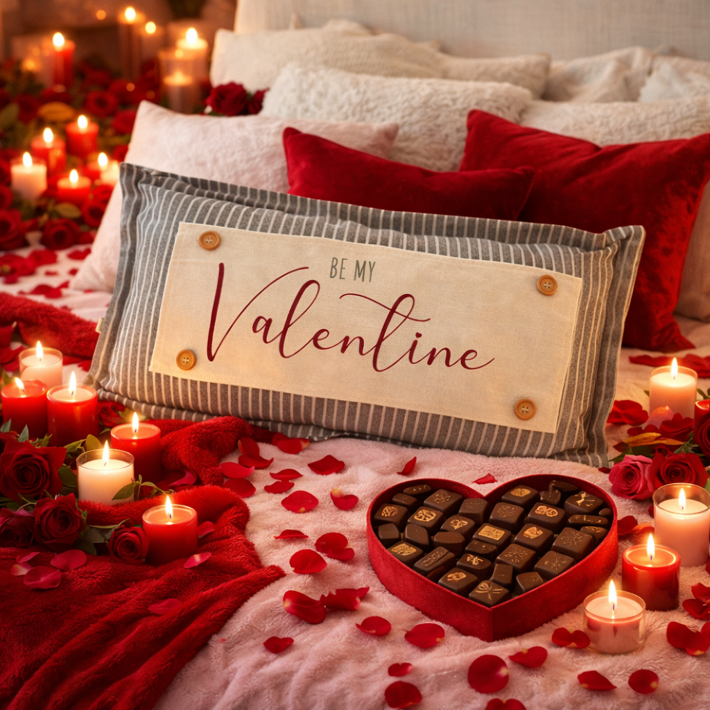 PANEL ONLY: RECTANGLE Holiday Panel:  Simple Romantic Classy Love Kisses Clean Boho Heart Cursive Candlelight Natural Love Winter; BE MY VALENTINE