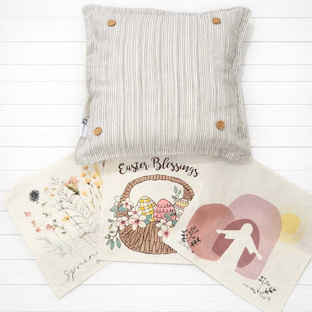 NEW! SPRING/EASTER BUNDLE:  3 seasons + TICKING FARM pillow: PRESSED FLOWERS, EASTER BASKET, JESUS TOMB
