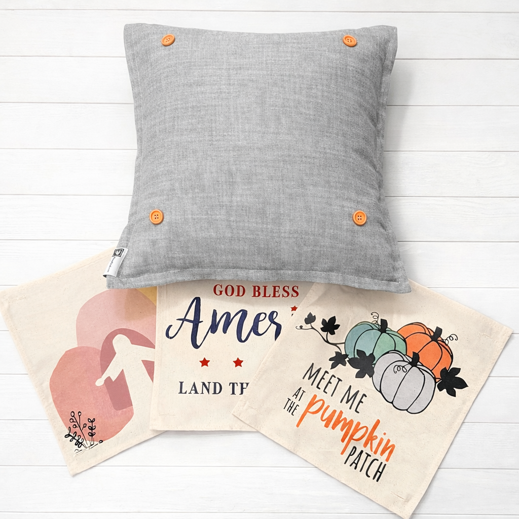 NEW! SPRING/SUMMER BUNDLE:  3 seasons +Square Gray pillow: JESUS TOMB, AMERICA 1776, MEET IN PUMPKIN PATCH