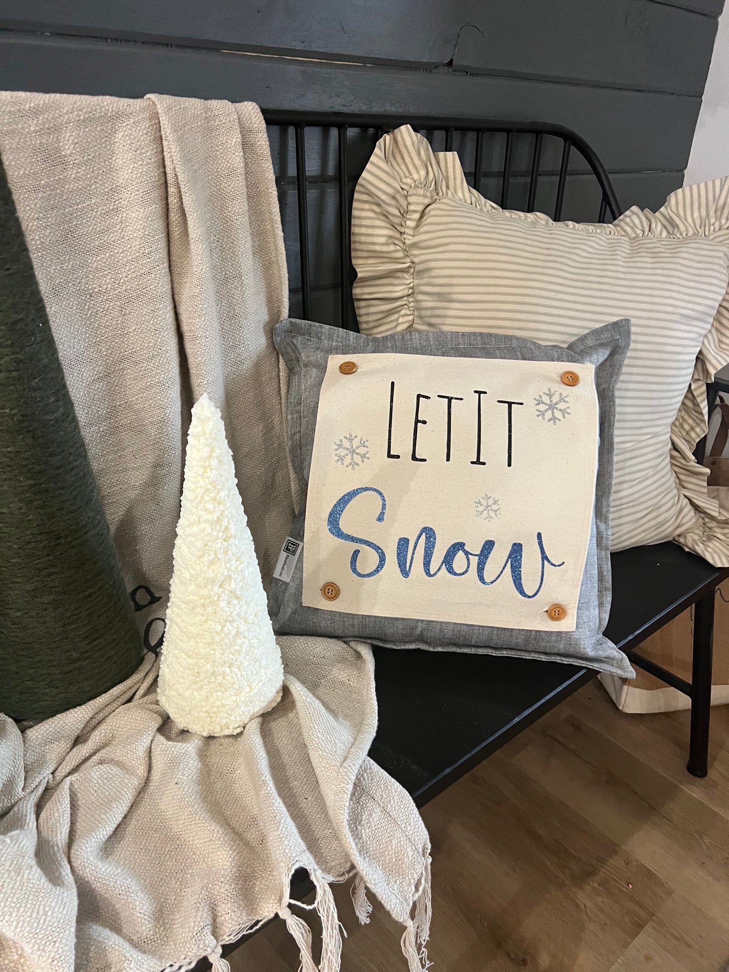 PANEL ONLY: 
SQUARE Glitter Seasonal Panel: Winter Blue Ice Sparkle Twinkle Bling Glitz Confetti Christmas; LET IT SNOW