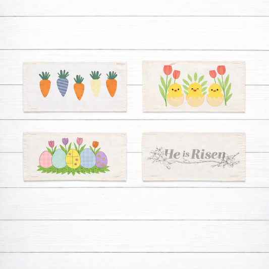 4 PANEL ONLY BUNDLE: RECTANGLE Easter Bundle Panels HE IS RISEN / QUILTED EGGS / CHICKS / CARROTS