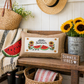 PANEL ONLY with Summer Snack Ideas:  RECTANGLE Hello Summer; Red Gingham Picnic Table WATERMELONS AND SUNFLOWERS with BOWS