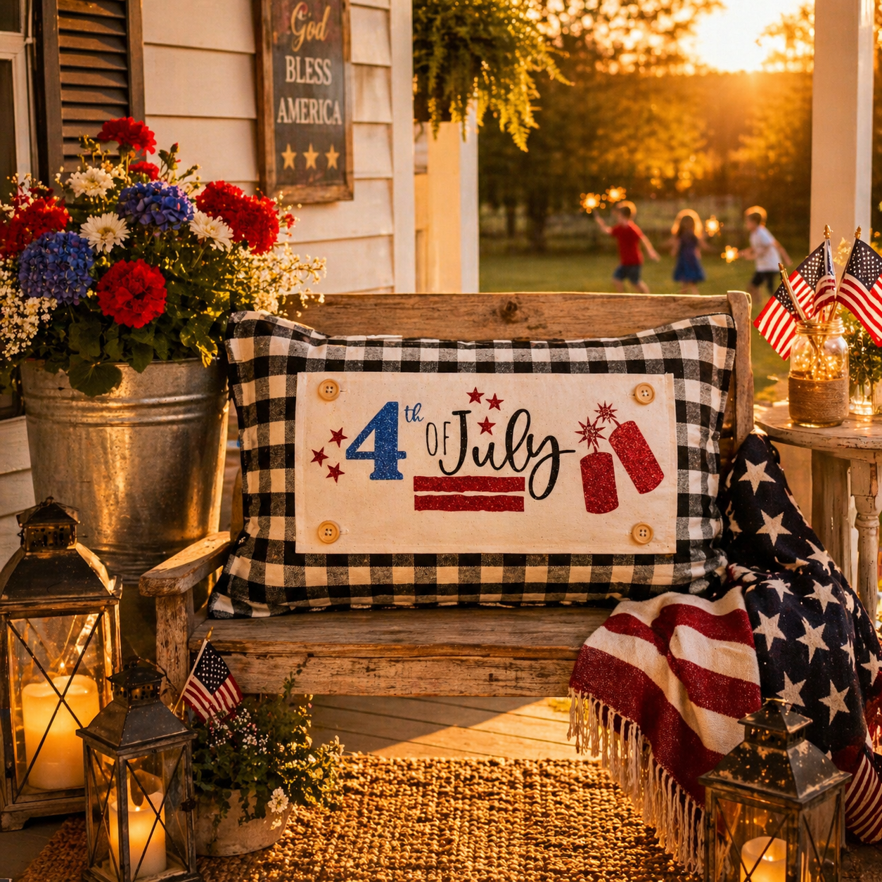 GLITTER PANEL ONLY: RECTANGLE Summer BBQ American America Flag Old Glory Sparkly 4TH OF JULY FIREWORKS