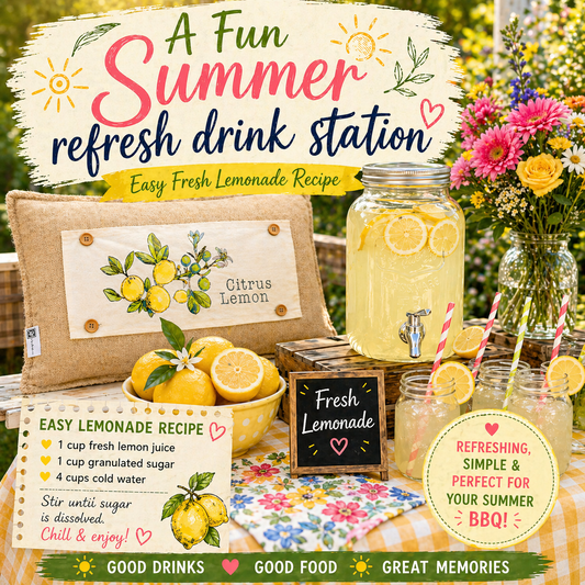 PANEL + RECIPE: RECTANGLE Summer, Lemonade Stand, Sweet, Summertime;  CITRUS LEMON