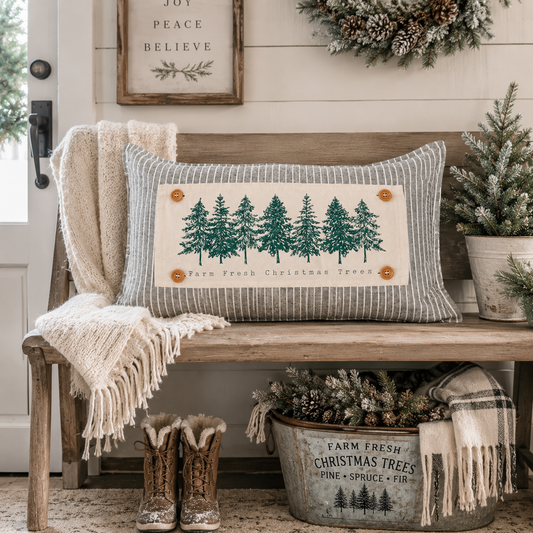 PANEL ONLY: RECTANGLE Winter; Farm Fresh, Green, Nature, Peaceful, Vintage, Farmhouse ; EVERGREEN CHRISTMAS TREES