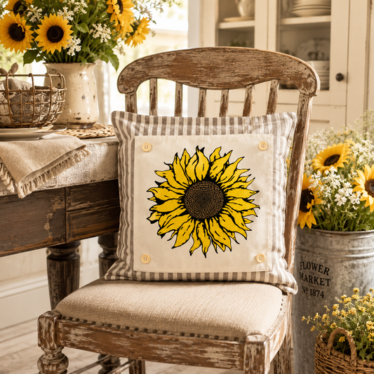 NEW!  PANEL ONLY: SQUARE Fall Autumn summer yellow SUNFLOWER HEAD