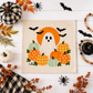 PANEL ONLY: SQUARE Holiday Panel: Fall, Autumn Halloween October GHOST COSTUME in PUMPKIN PATCH