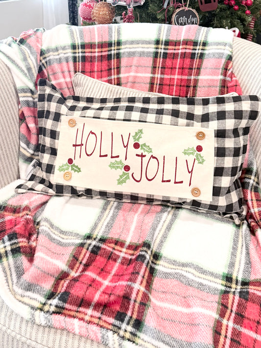 NEW! GLITTER PANEL ONLY: RECTANGLE Winter December holly berries Christmas HOLLY JOLLY