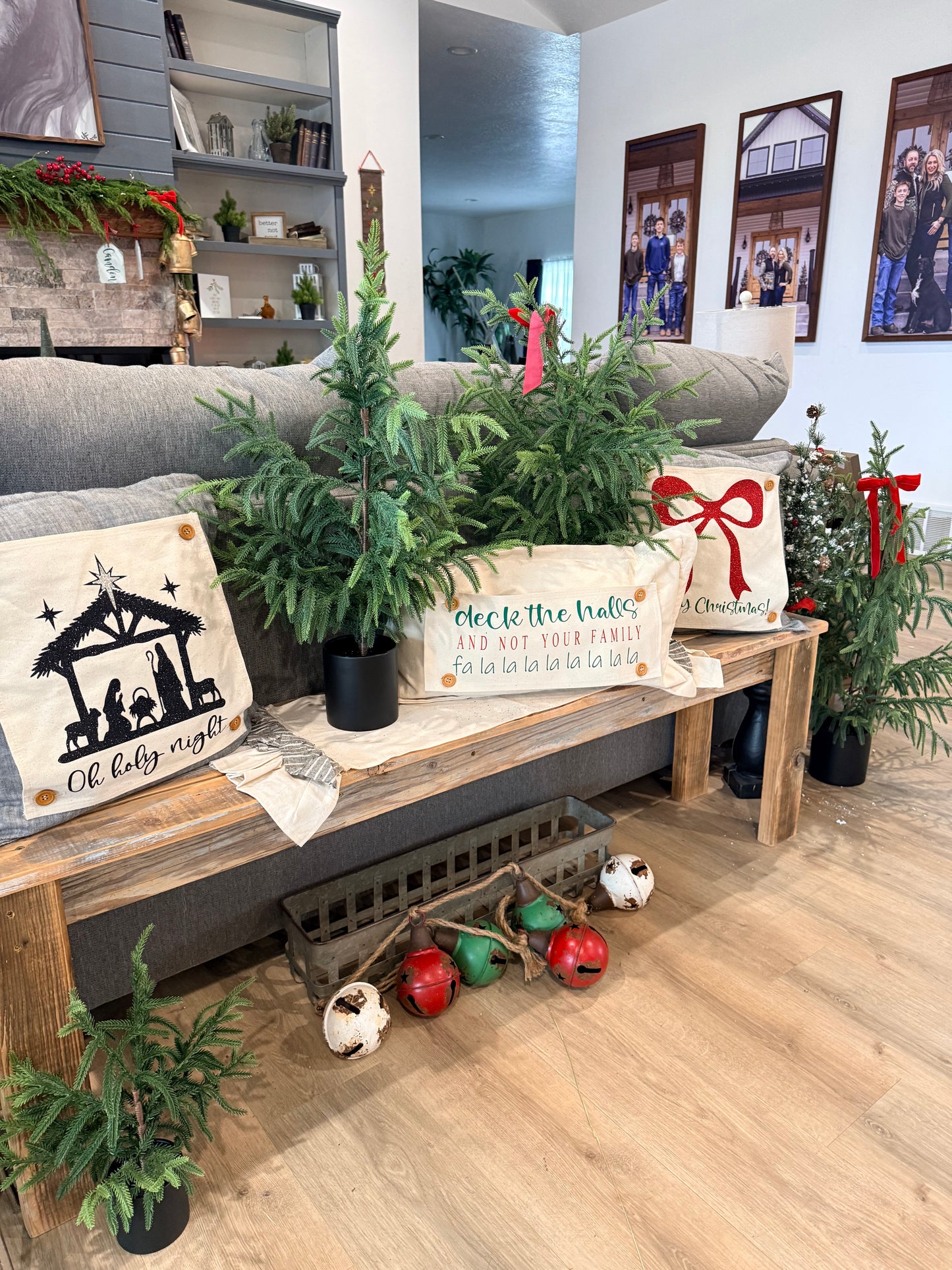 PANEL ONLY: RECTANGLE Winter, Christmas, String of Lights, Farmhouse, Red, Green; DECK THE HALLS