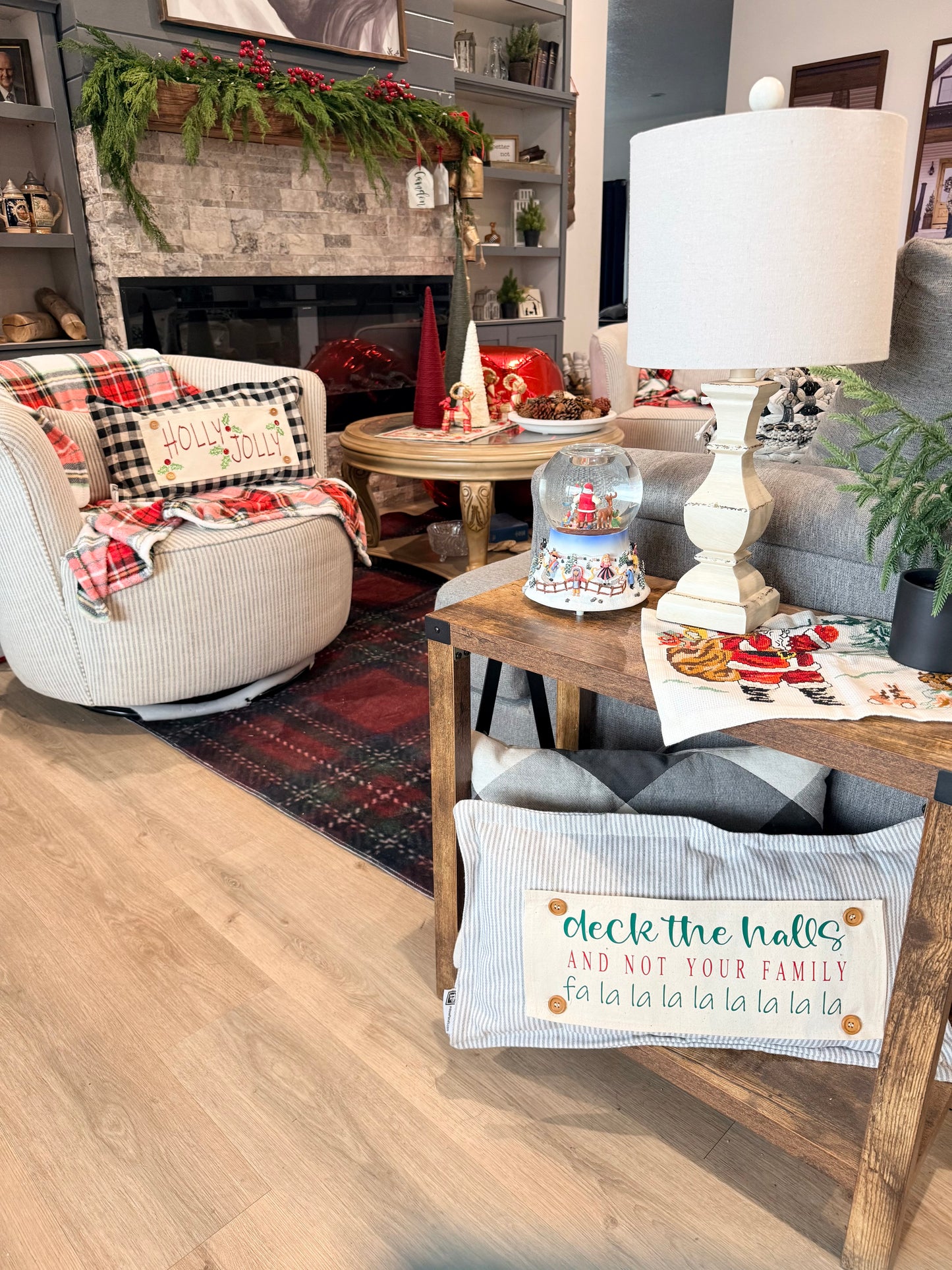 PANEL ONLY: RECTANGLE Winter, Christmas, String of Lights, Farmhouse, Red, Green; DECK THE HALLS