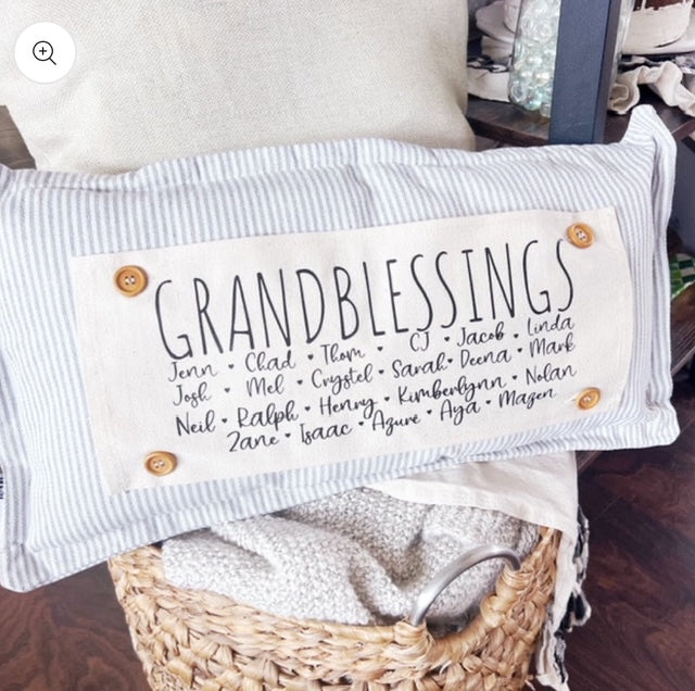 GIFT SET for Gramma, Mimi, Oma, Nonni, Nana: PILLOW GRANDBLESSINGS CUSTOM PANEL,  SNOWMAN SCARVES, THANKFUL PUMPKINS, BARNQUILT FLAG