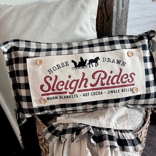 PANEL ONLY: RECTANGLE Winter; Vintage Christmas Santa Sleigh One Horse Drawn Ride; SLEIGH RIDE