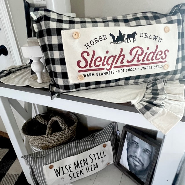 BUNDLE SET!  SAVE! Custom FALL Wedding Gift Bundle:  3 seasons + CHARCOAL/GALVINIZED STRIPES pillow + custom last name panel & TRACTOR / SLEIGH RIDES / CUSTOM LAST NAME PANEL