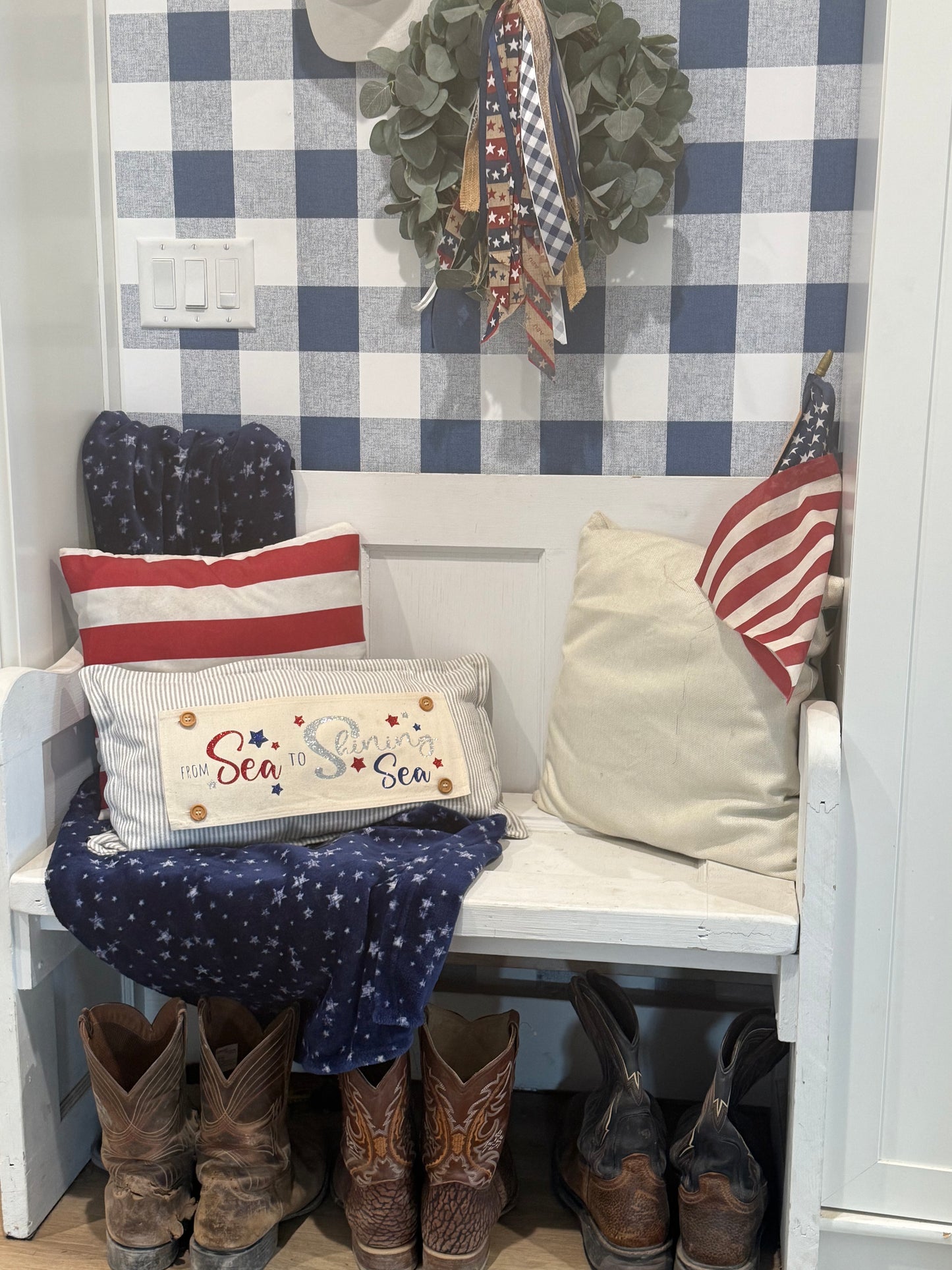 NEW! GLITTER PANEL ONLY: RECTANGLE Summer BBQ American America red white blue Old Glory Sparkly SEA TO SHINING SEA