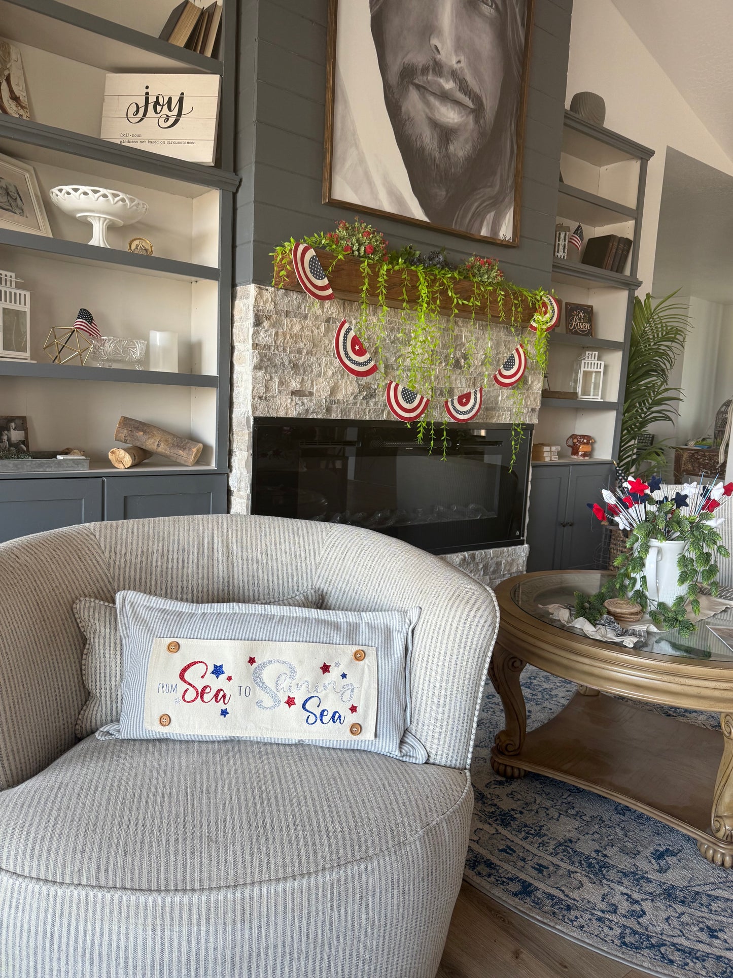 NEW! GLITTER PANEL ONLY: RECTANGLE Summer BBQ American America red white blue Old Glory Sparkly SEA TO SHINING SEA