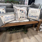 SQUARE BUNDLE SET: TICKING STRIPES PILLOW (comes with foam insert and these 4 panels in back pocket); Winter Spring Summer Fall Autumn: SKI BENCH, HELLO PUMPKIN, LAND THAT I LOVE, SPRING DRIED FLOWERS (Copy)