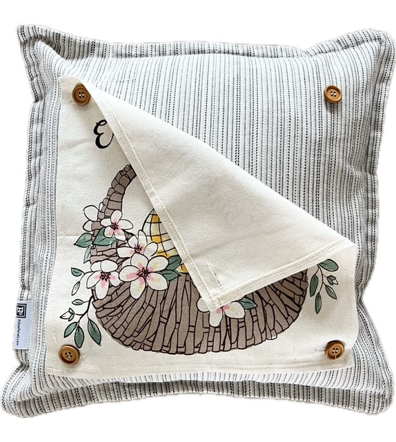 SQUARE BUNDLE SET: TICKING STRIPES PILLOW (comes with foam insert and these 4 panels in back pocket); Winter Spring Summer Fall Autumn: SKI BENCH, HELLO PUMPKIN, LAND THAT I LOVE, SPRING DRIED FLOWERS (Copy)