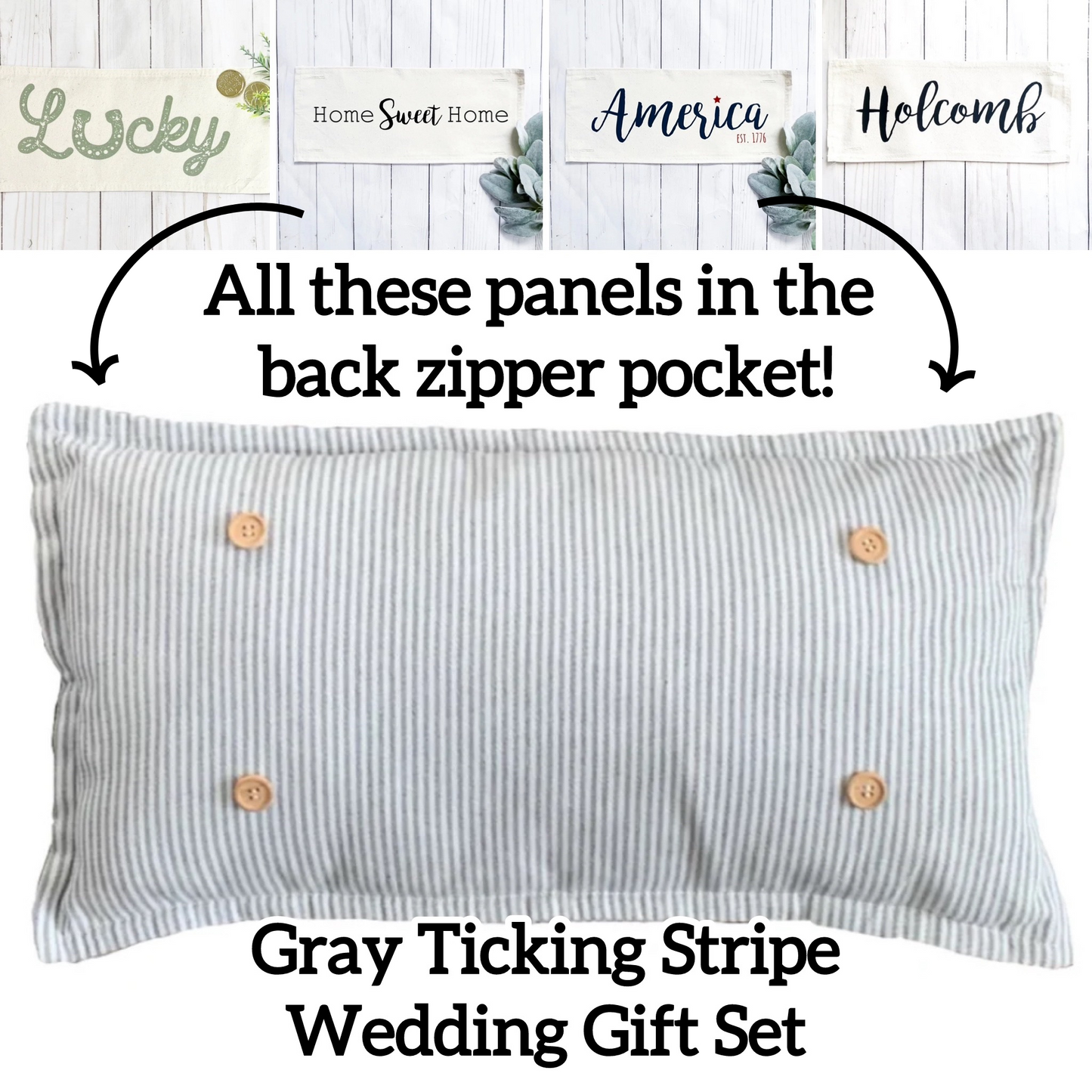 Custom Wedding Gift Bundle:  3 seasons + pillow + custom last name panel & LEMON CITRUS / WHEAT / NATIVITY / CUSTOM PANEL