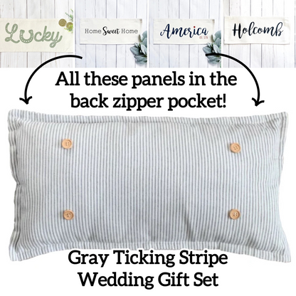 Custom Wedding Gift Bundle:  3 seasons + pillow + custom last name panel & LEMON CITRUS / WHEAT / NATIVITY / CUSTOM PANEL