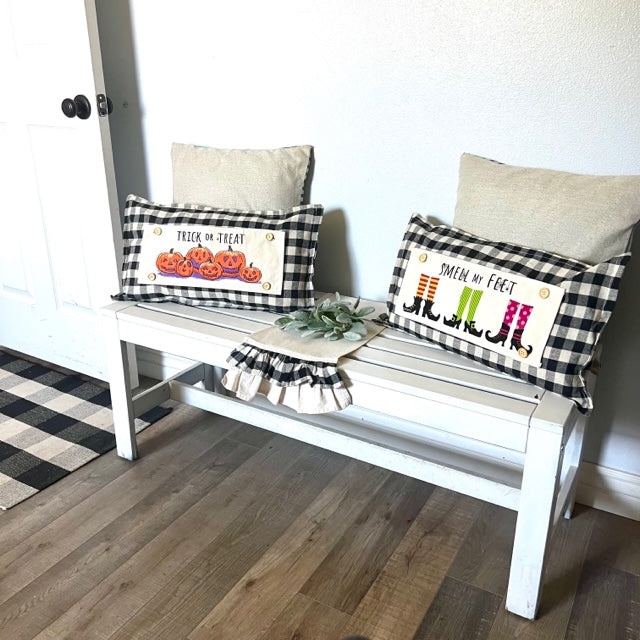 NEW BUNDLE SET: CHARCOAL & CREAM STRIPES Pillow (comes with foam insert and these 3 panels in back pocket); Winter Spring Summer Fall Autumn; TRICK OR TREAT, SUBWAY, MERRY & BRIGHT