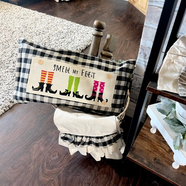 NEW! BUNDLE SET: Buffalo Check Gingham Pillow (comes w/ foam insert & these 3 panels in back pocket)  SMELL MY FEET, PUMPKIN PIE, CHRISTMAS TRUCK