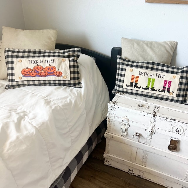 NEW BUNDLE SET: CHARCOAL & CREAM STRIPES Pillow (comes with foam insert and these 3 panels in back pocket); Winter Spring Summer Fall Autumn; TRICK OR TREAT, SUBWAY, MERRY & BRIGHT